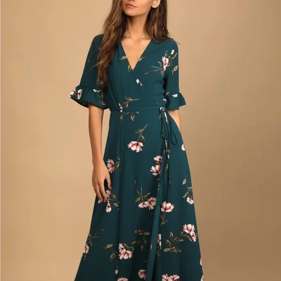 Lulus Floral Green Maxi Dress XS - Picture 2 of 9